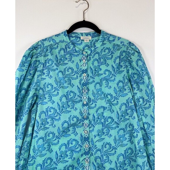 Sundance Womens Top Blue Faron Floral Button Front Long Sleeve Blouse PXL Petite - Picture 7 of 11